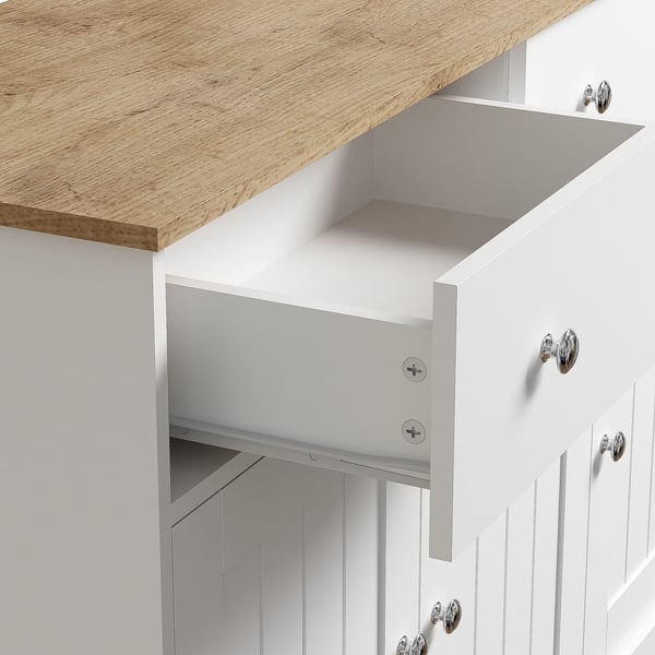 Skænk/Sideboard - Skab Til Stuen - 3 Døre & 2 Skuffer - Push-to-Open - Graveret Struktur - Spånplade - Mål 120x36x80,5 cm - Hvid