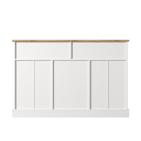 Skænk/Sideboard - Skab Til Stuen - 3 Døre & 2 Skuffer - Push-to-Open - Graveret Struktur - Spånplade - Mål 120x36x80,5 cm - Hvid