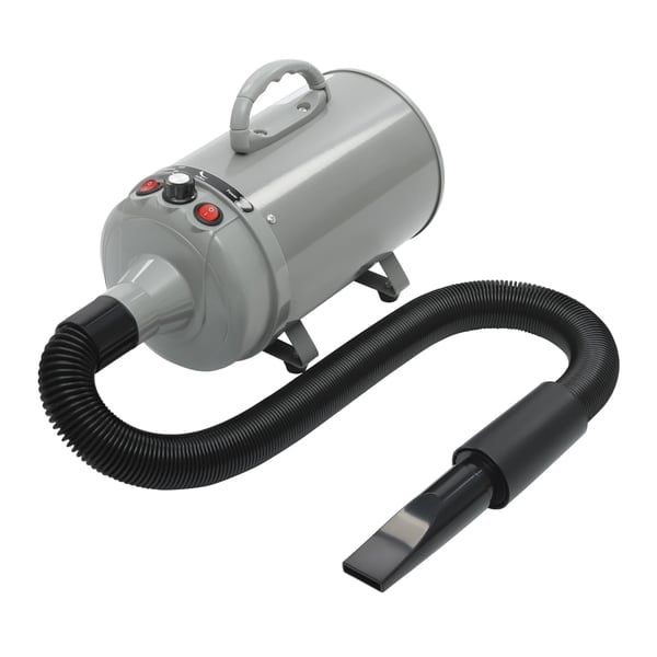 Transportabel hundetørrer - Pelsblæser - 2200 W - 2 hastigheder - Varm/kold luft - Slange 75–220 cm - 4 dyser - EU 210–240 V - Grå