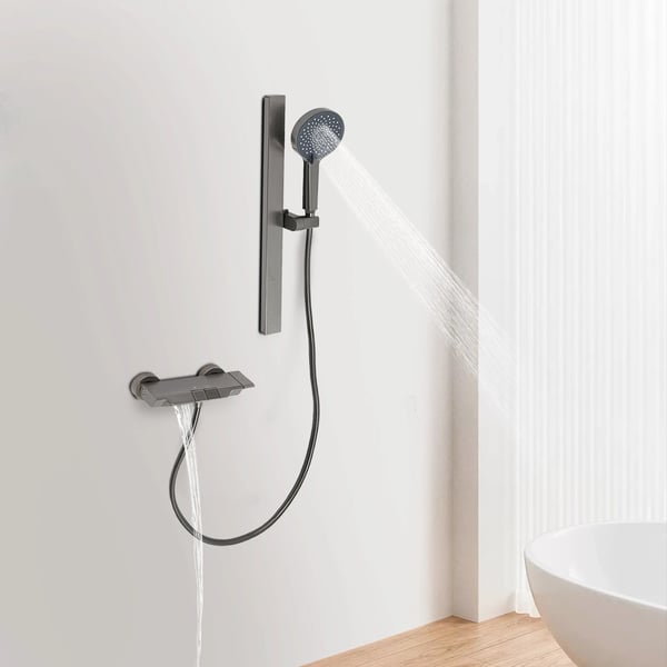 Brusesæt - Vægmonteret - 3 stråleindstillinger - Uden topbruser - Rundt design - Anodiseret aluminium, ABS, PVC - Keramisk ventil - Lysegrå