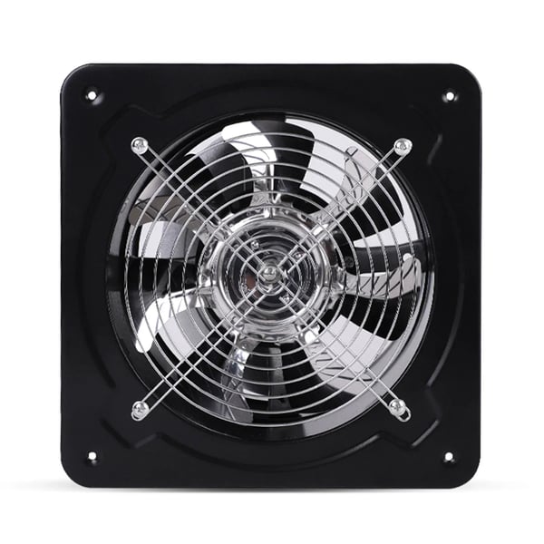 Poistoilmapuhallin - Aksiaalinen metallinen teollisuuspuhallin - 20 cm - 850 m³/h - 80 W - 220 V - Seinä/ikkuna-asennus - Neliö - Musta