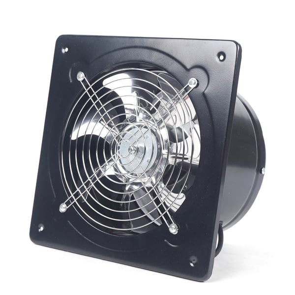 Udsugningsventilator - Aksial industriblæser i metal - 20 cm - 850 m³/h - 80 W - 220 V - Væg-/vinduesmontering - Kvadratisk - Sort