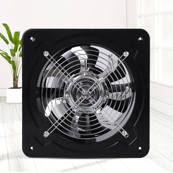 Udsugningsventilator - Aksial industriblæser i metal - 20 cm - 850 m³/h - 80 W - 220 V - Væg-/vinduesmontering - Kvadratisk - Sort