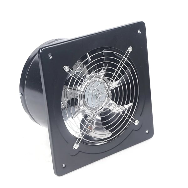 Udsugningsventilator - Aksial industriblæser i metal - 20 cm - 850 m³/h - 80 W - 220 V - Væg-/vinduesmontering - Kvadratisk - Sort