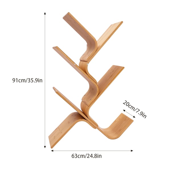 Bambus skrivebordsreol - Bogreol - 5 hylder - Træform - Åben ramme - 63×20×91 cm - 7,5 kg pr. hylde - Burlywood