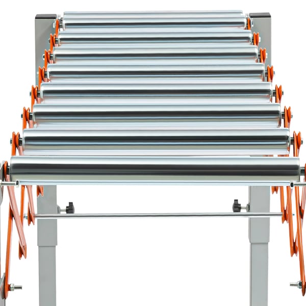 Justerbart rullebanebord med hjul - Udtrækkelig rulletransportør - Længde 46–130 cm - Højde 50–80 cm - Bredde 44 cm - Kapacitet ca. 50 kg - Jern