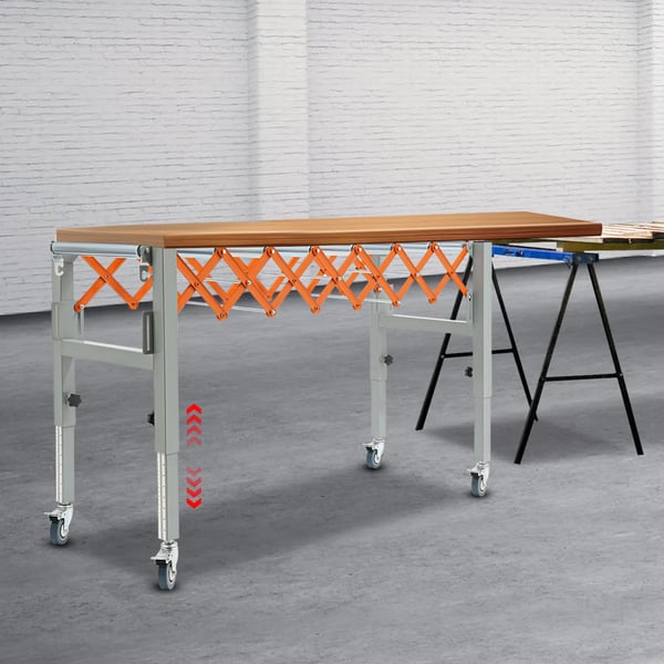 Justerbart rullebanebord med hjul - Udtrækkelig rulletransportør - Længde 46–130 cm - Højde 50–80 cm - Bredde 44 cm - Kapacitet ca. 50 kg - Jern