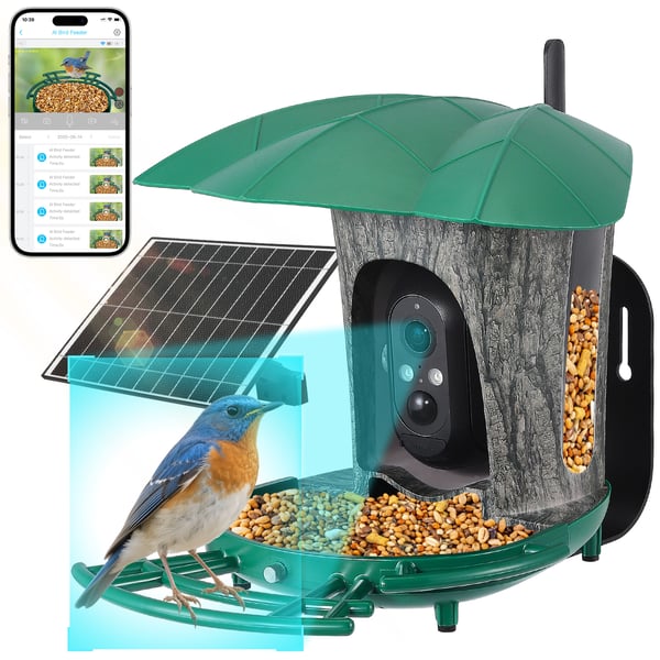 Smart fuglefoderautomat - Med kamera - 3MP HD - IP65 Vandtæt - WiFi-forbindelse - Plast - Siddepinde - Lysegrøn