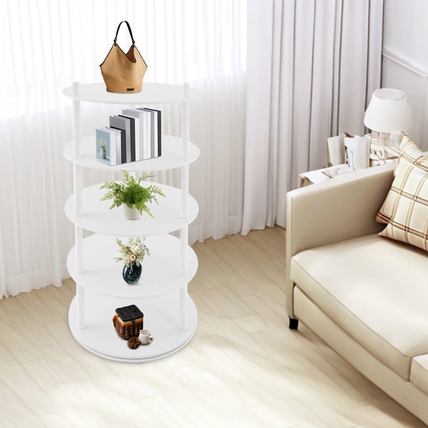 Kenkäteline - Pyörivä pyöreä kenkähylly - 4 tasoa - Ø 55 cm x K 109 cm - PVC - Enintään 50 kg - Valkoinen