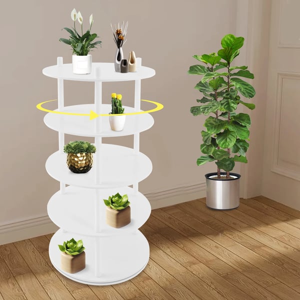 Kenkäteline - Pyörivä pyöreä kenkähylly - 4 tasoa - Ø 55 cm x K 109 cm - PVC - Enintään 50 kg - Valkoinen