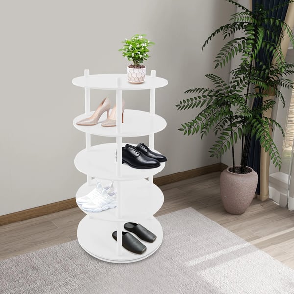 Kenkäteline - Pyörivä pyöreä kenkähylly - 4 tasoa - Ø 55 cm x K 109 cm - PVC - Enintään 50 kg - Valkoinen