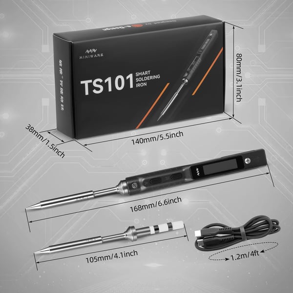 TS101 - Loddekolbe / Loddekolbestation - 65 W - Bærbar - Smart temperaturstyring - LCD-skærm - DC 5,5×2,5 mm - Sort