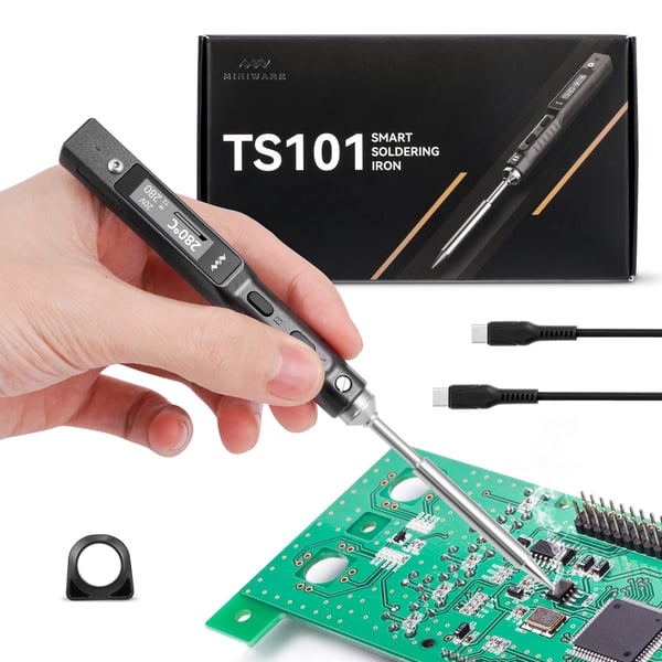 TS101 - Loddekolbe / Loddekolbestation - 65 W - Bærbar - Smart temperaturstyring - LCD-skærm - DC 5,5×2,5 mm - Sort