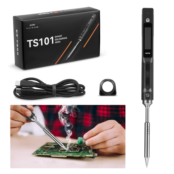 TS101 - Loddekolbe / Loddekolbestation - 65 W - Bærbar - Smart temperaturstyring - LCD-skærm - DC 5,5×2,5 mm - Sort