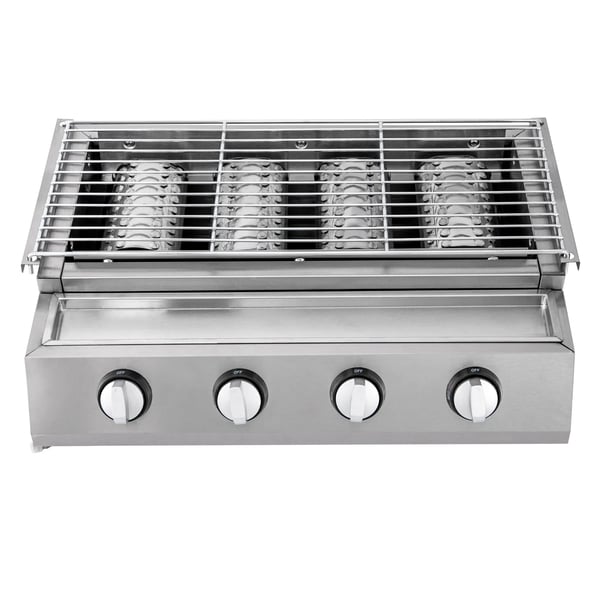 Kaasugrilli BBQ - Pöytägrilli - 4 poltinta, LPG/propaani, ruostumaton teräs, infrapunainen keraaminen levy, 58×40×20 cm - Hopea Kaasugrilli BBQ - Pöytägrilli - 4 poltinta, LPG/propaani, ruostumaton teräs, infrapunainen keraaminen levy, 58×40×20 cm - Hopea