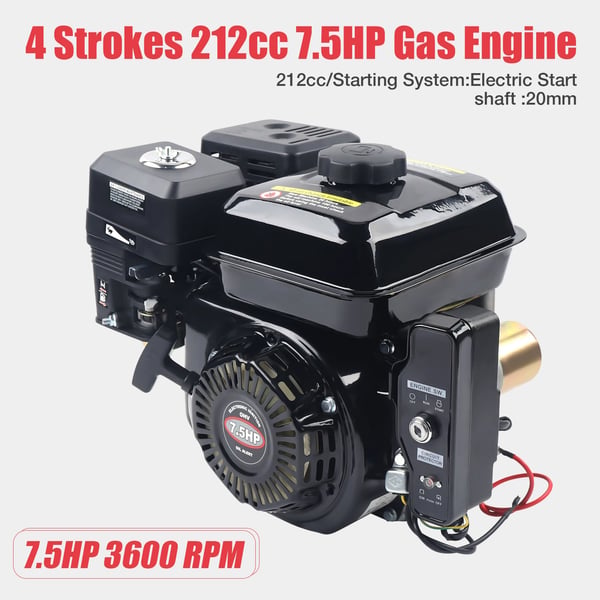 Benzinmotor - 4-takt - 210 cc - 1-cyl - 7,5 hk / 3 kW - 3600 rpm - 10,8 N·m - 3,6 L tank - Sort