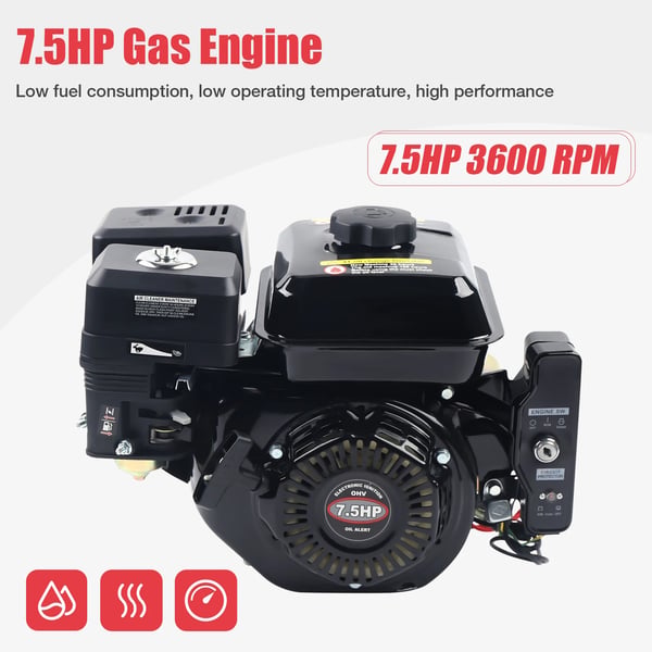 Benzinmotor - 4-takt - 210 cc - 1-cyl - 7,5 hk / 3 kW - 3600 rpm - 10,8 N·m - 3,6 L tank - Sort