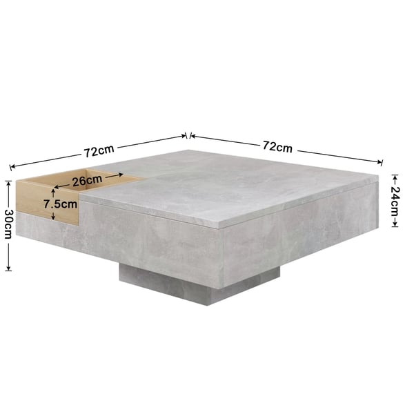 Sohvapöytä - Olohuoneen pöytä - Irrotettava säilytyslaatikko - 72×72×30 cm - Vaaleanharmaa