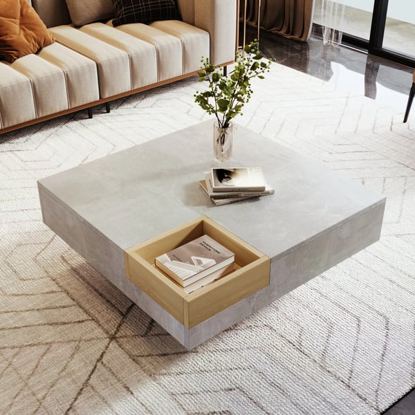Sohvapöytä - Olohuoneen pöytä - Irrotettava säilytyslaatikko - 72×72×30 cm - Vaaleanharmaa