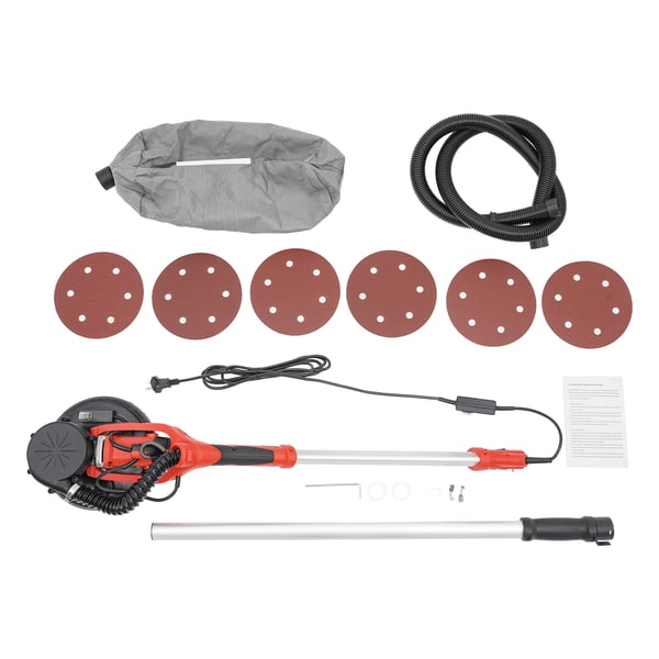 Sähköinen kipsilevyhiomakone - Seinähiomakone - 750 W - 800–1800 r/min - Kaksoisilmakanavat - Pystysuuntainen pölynpoisto - Punainen