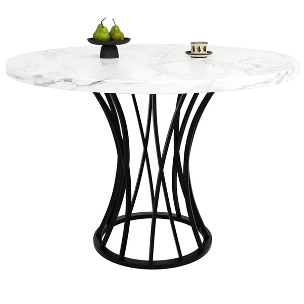 Rundt spisebord - Spisebord - 80x80x76 cm - MDF-bordplade i marmorlook - Til 4–6 personer - Moderne stil - Kræver montering - Sort
