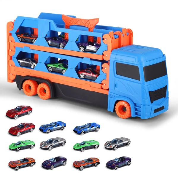 Lasten autonkuljetusrekka - Leikkiautosetti - 12 Valumetalliautoa - Laukaisin - Taittuva Rata - Säilytys - Paristoton - Monivärinen Lasten autonkuljetusrekka - Leikkiautosetti - 12 Valumetalliautoa - Laukaisin - Taittuva Rata - Säilytys - Paristoton - Monivärinen