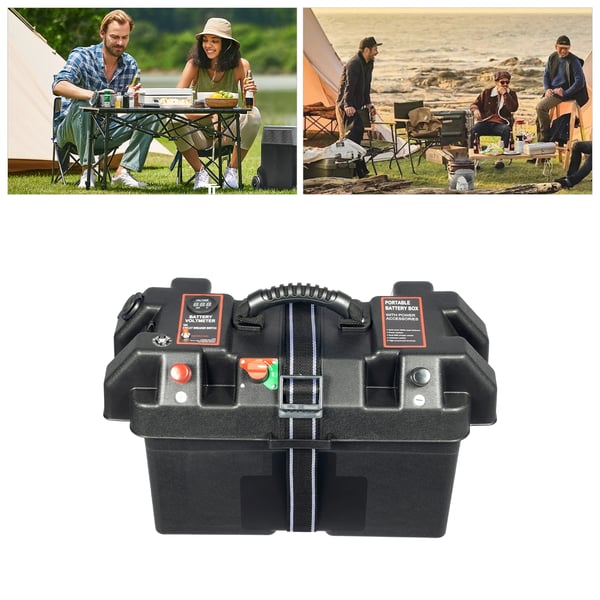 Merikäyttöön akkulaatikko - Akkuboksi - Kaksois-USB-portit - PP-muovi - 44×24,5×27 cm - Vene/matkailuauto - Ilman akkua - Musta