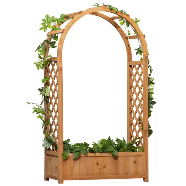 Spaljé med planteringslåda - Båge - Granträ - För klätterväxter - Mått 83 x 36 x 152 cm - Naturträ