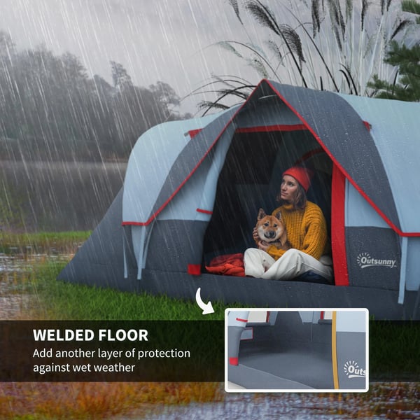 Campingtält - Tunneltält - 3–4 Personer - Vattentätt 3000 mm - Lättvikt - 201T Polyester - Ett Sovrum - Ljusgrå