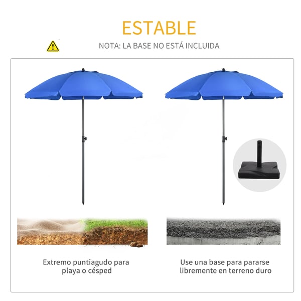 Stort parasoll - Strand- och terrassparaply - Ø180 cm - Justerbar vinkel - UV50+ - Vattentätt - Blå