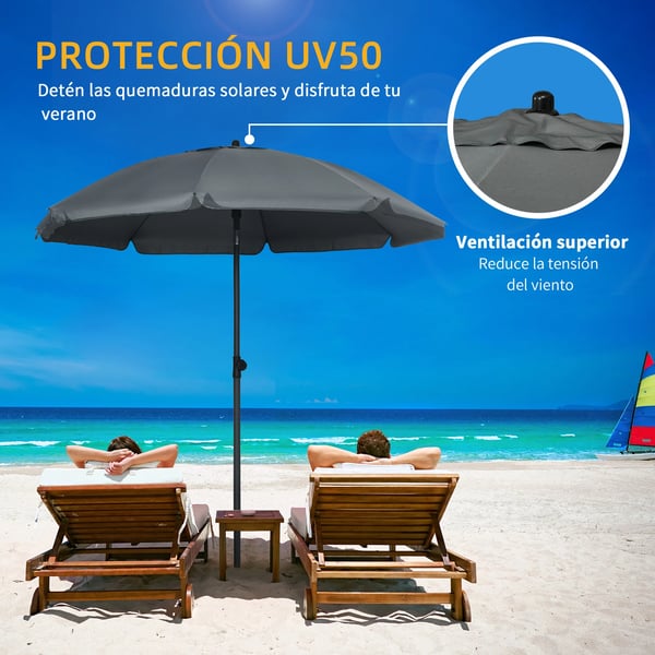 Stort parasoll - Strand- och terrassparaply - Ø180 cm - Justerbar vinkel - UV50+ - Vattentätt - Blå