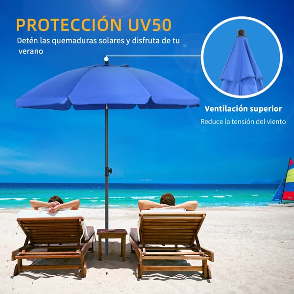 Stort parasoll - Strand- och terrassparaply - Ø180 cm - Justerbar vinkel - UV50+ - Vattentätt - Blå