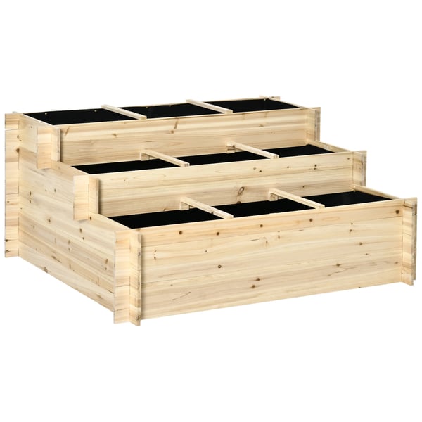 3-vånings odlingslåda - Trappformad planteringslåda - Granträ - Geotextilduk - 117×100×54 cm - För blommor och växter - Naturträ