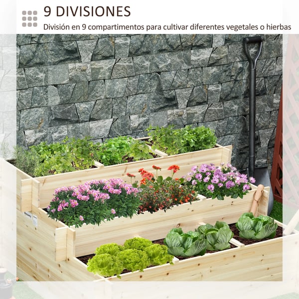 3-vånings odlingslåda - Trappformad planteringslåda - Granträ - Geotextilduk - 117×100×54 cm - För blommor och växter - Naturträ