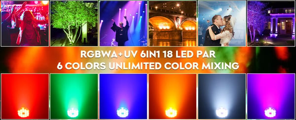 4 kpl LED PAR lavavalo - 18×10W 6-in-1 - 150W - Vedenkestävä - DMX512 6/10 kanavaa - 90–240V - Lämmin valkoinen