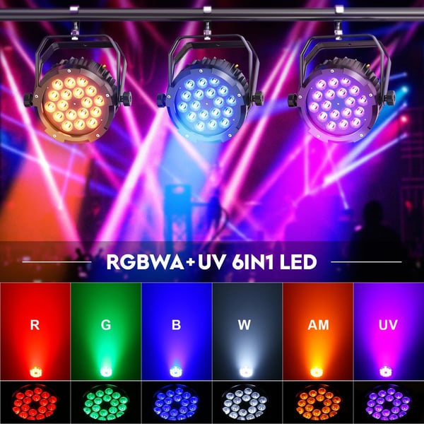 4 kpl LED PAR lavavalo - 18×10W 6-in-1 - 150W - Vedenkestävä - DMX512 6/10 kanavaa - 90–240V - Lämmin valkoinen