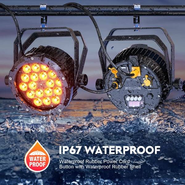 4 kpl LED PAR lavavalo - 18×10W 6-in-1 - 150W - Vedenkestävä - DMX512 6/10 kanavaa - 90–240V - Lämmin valkoinen