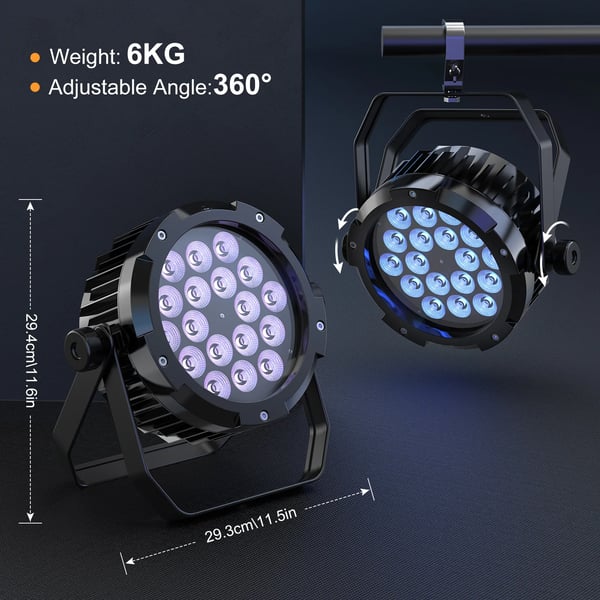 4 kpl LED PAR lavavalo - 18×10W 6-in-1 - 150W - Vedenkestävä - DMX512 6/10 kanavaa - 90–240V - Lämmin valkoinen