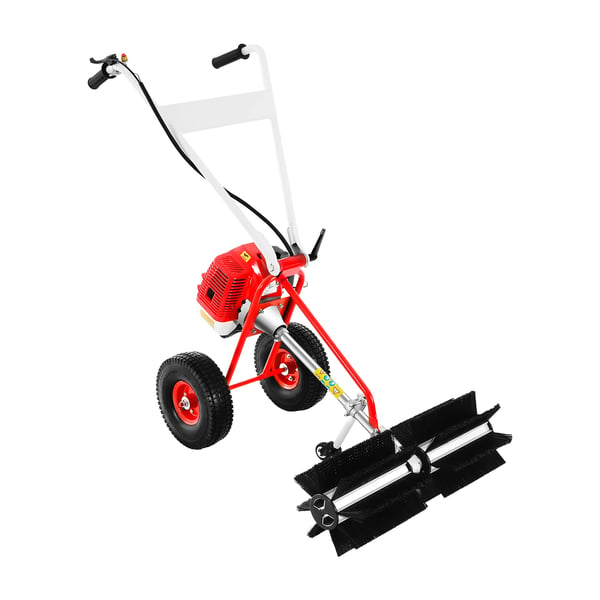 Plæne- og gårdfejemaskine - Benzindrevet rullebørste - Snoretræk - Arbejdsbredde 60 cm - Motor 43 cc 2-takt, luftkølet, 1,25 kW, 8500 o/min - Rød/Sort