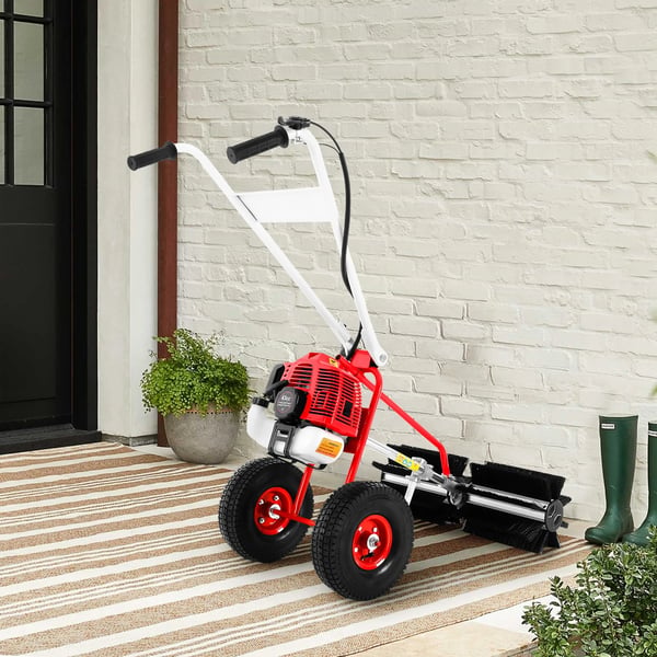 Plæne- og gårdfejemaskine - Benzindrevet rullebørste - Snoretræk - Arbejdsbredde 60 cm - Motor 43 cc 2-takt, luftkølet, 1,25 kW, 8500 o/min - Rød/Sort