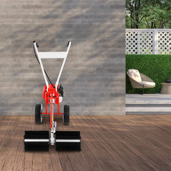 Plæne- og gårdfejemaskine - Benzindrevet rullebørste - Snoretræk - Arbejdsbredde 60 cm - Motor 43 cc 2-takt, luftkølet, 1,25 kW, 8500 o/min - Rød/Sort