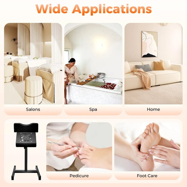 Pedicure/manicure fodstøtte - Justerbar fodskammel - Højde 48–68 cm - Metal - Bæreevne 10 kg - Til salon & spa - Sort