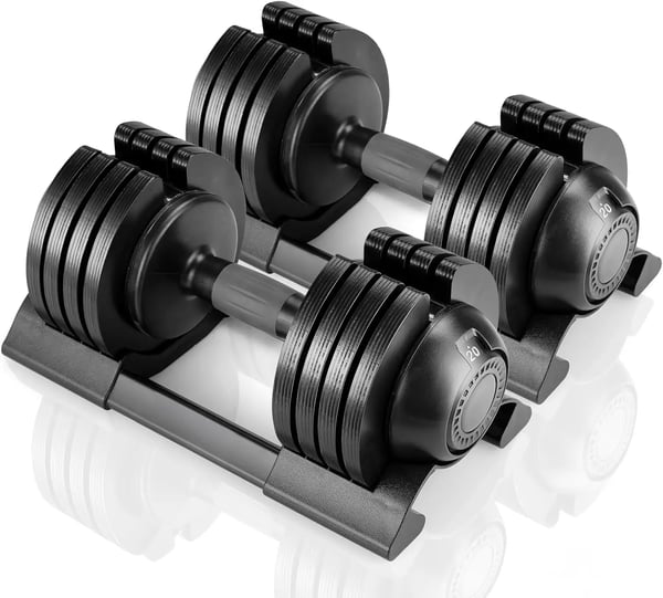 Justerbare håndvægte - 2 stk - Op til 20 kg pr. håndvægt - Stålplader - Sikkert greb - Kompakt design - Blå