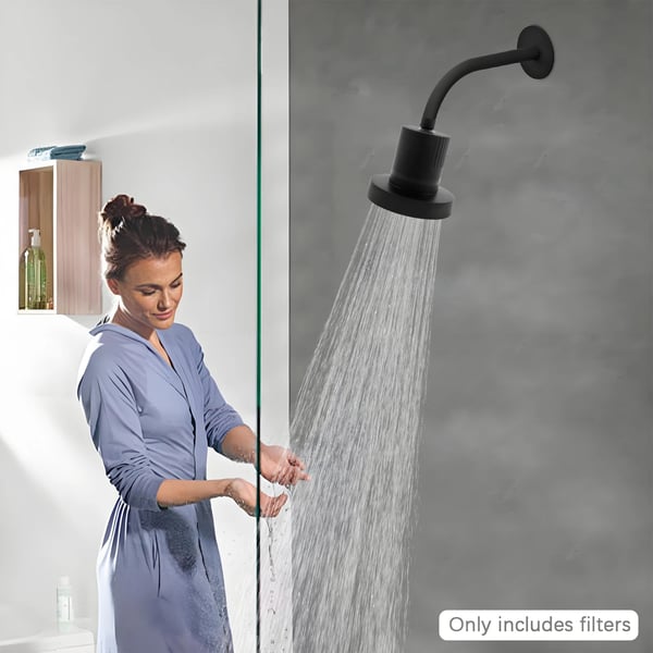 Brusehoved med filter - Rund 13,5 cm - NSF-177 Certificeret - Højtryk & Vandsparende - Indbygget filter - ABS - Sort