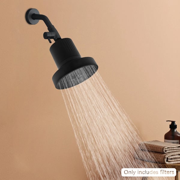 Brusehoved med filter - Rund 13,5 cm - NSF-177 Certificeret - Højtryk & Vandsparende - Indbygget filter - ABS - Sort