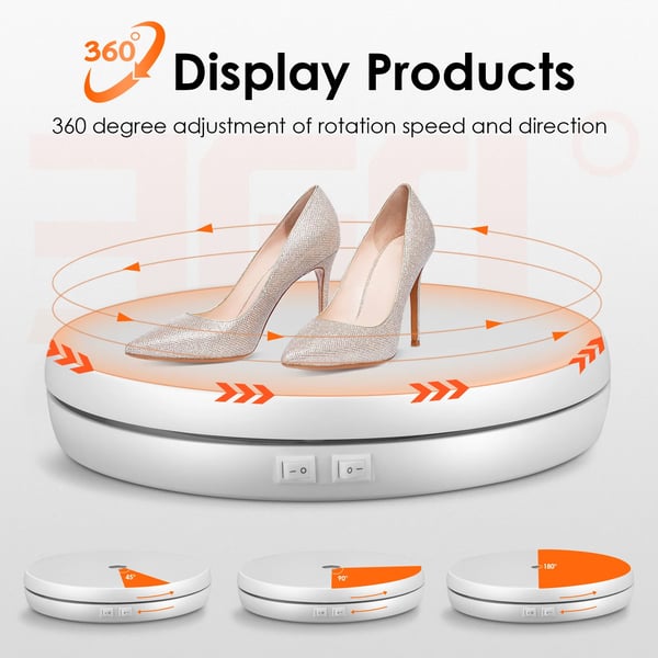 Elektrisk roterende display - Drejeskive 20 kg - 360° rotation - LED-display - Til smykker & produktfoto - Hvid