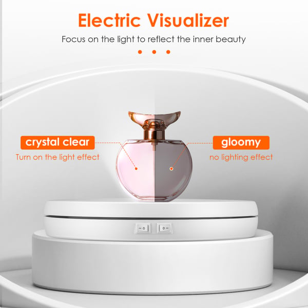 Elektrisk roterende display - Drejeskive 20 kg - 360° rotation - LED-display - Til smykker & produktfoto - Hvid