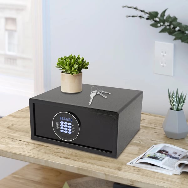 Pengeskab - Digital kode & nøgle - 30 L - Stål - USB nødstrøm - Vægmonterbar/Fritstående - Sort