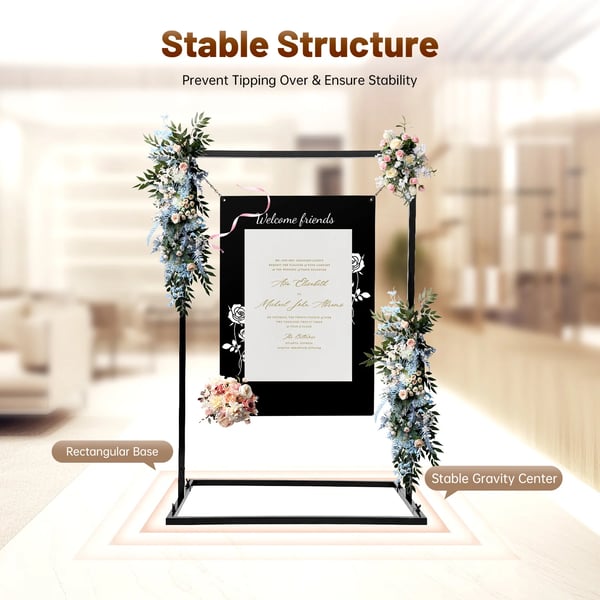 Velkomstskilt Stativ - Gulvstativ til skilt - Passer 50×70 cm - Mål 75×50×110 cm - Jern - Bryllup/Kontor/Hotel/Bar - Sort