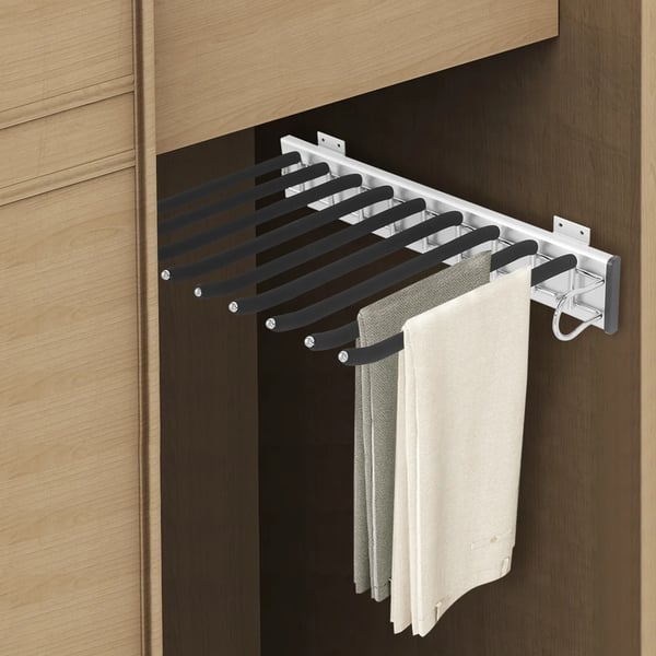 9-stangs buksestativ - Udtræk til garderobe - Støjsvag glideskinne - Rustfrit stål + ABS - Høj bæreevne - Pladsbesparende - 46 x 32,6 cm